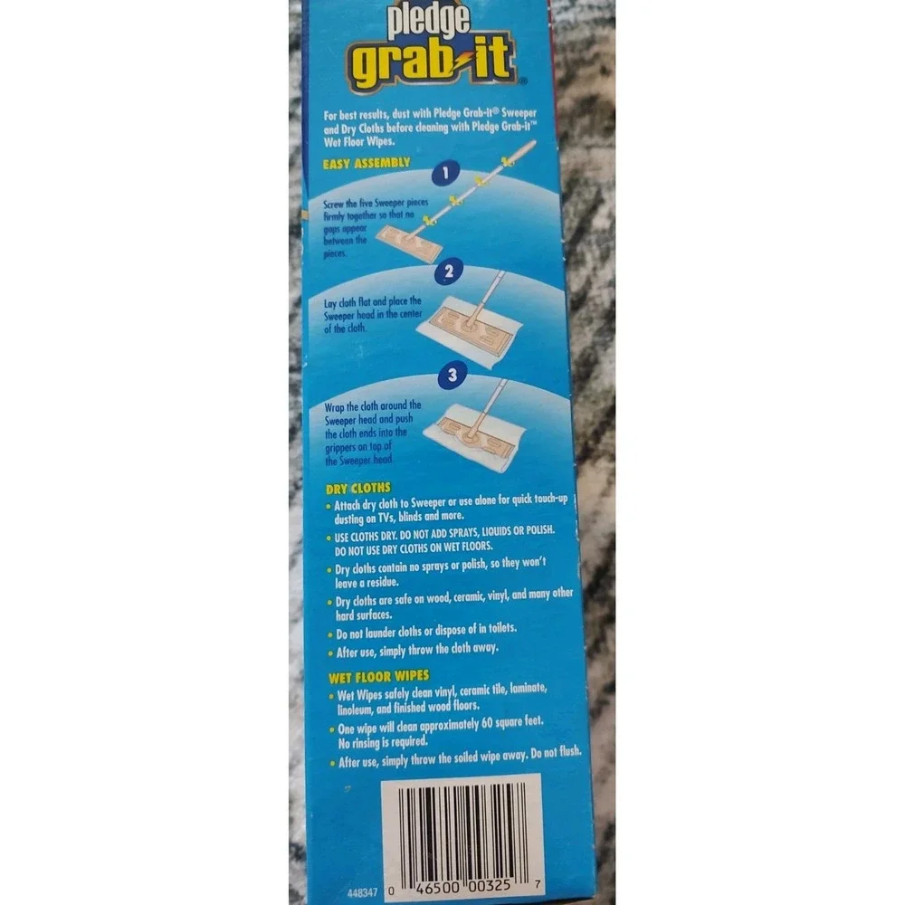 Pledge GRAB IT Sweeper with 10 Dry Cloths and 2 Wet Floor Wipes Unscented NOS